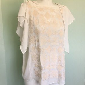 Cream Tie Shoulder Embroidered Mossimo Blouse